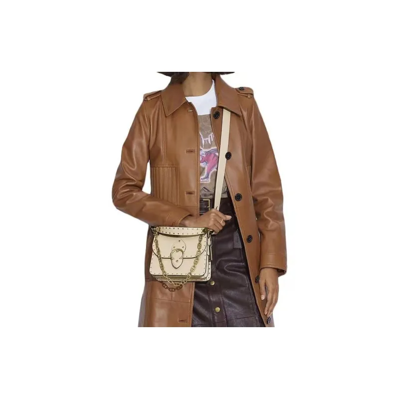 COACH Beat Leather Square Bag, Crossbody Bag, Shoulder Bag Trumpets Women's Ecru-5