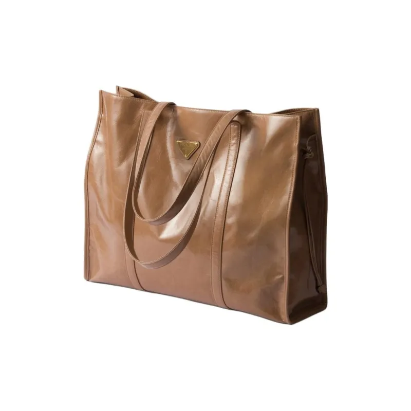 PRADA Leather Tote Bag Shopping Bag Handbag Large Size Women's Brown-1