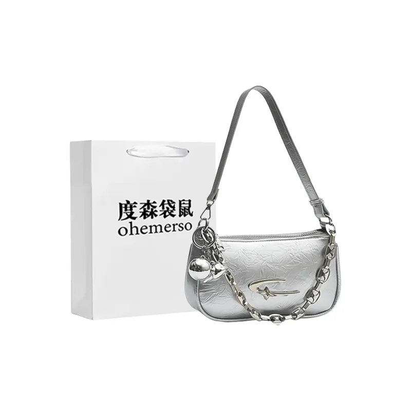 Dusen Kangaroo PU Shoulder Bag Regular Women's Black/White/Silver-6