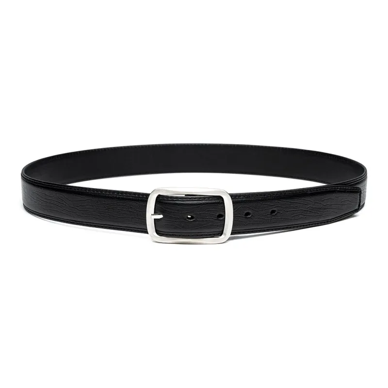 Anthony Miles Stainless Steel Pin Buckle Time Imprint Top Grain Cow Leather Leather Belts Men's Black 3.4cm-3