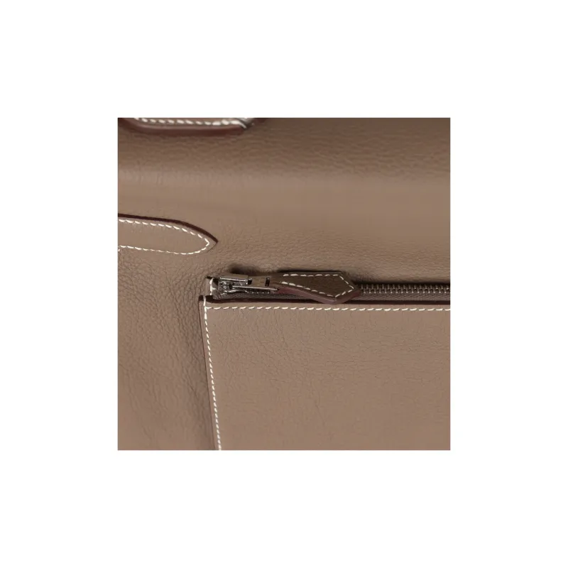 HERMES Togo Calfskin Shoulder Bag, Crossbody Bag, Handbag Regular Men's 18 Etoupe Elephant Gray-9