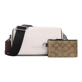 COACH Calfskin With Coated Canvas Shoulder Bag Crossbody Bag Small Size Men's Chalk & Umber & Maple Wood Color