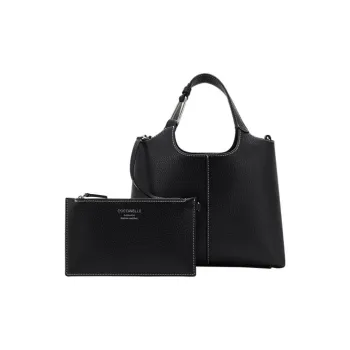 COCCINELLE Cow Leather Basket Bag One Shoulder Handbag Small Size Women's Black