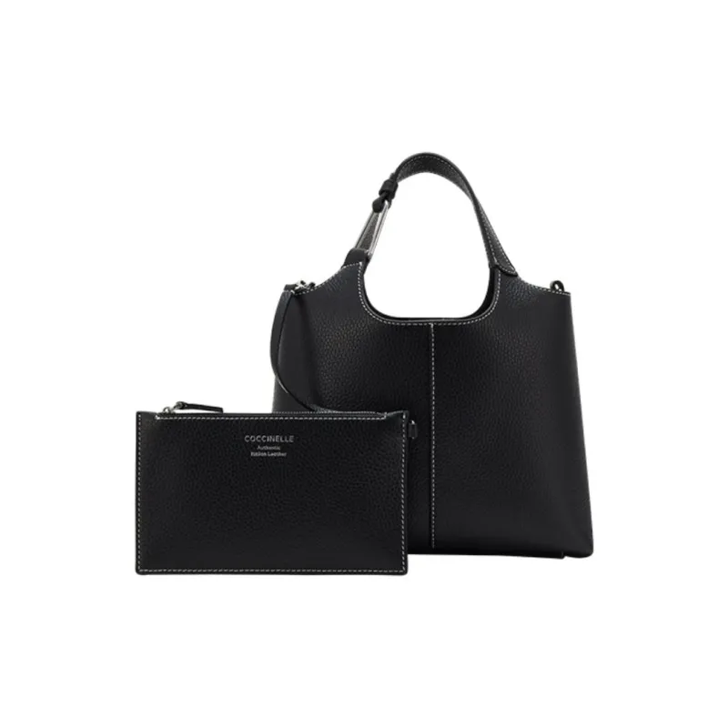 COCCINELLE Cow Leather Basket Bag One Shoulder Handbag Small Size Women's Black-0