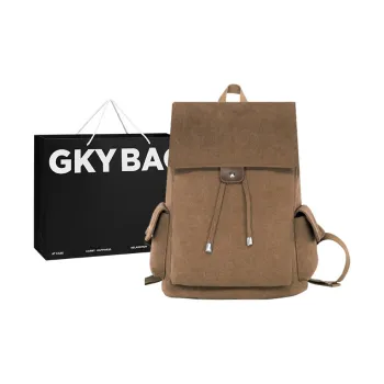 GKY Durable Canvas Canvas Bag Student Backpack Regular Unisex Black/Khaki