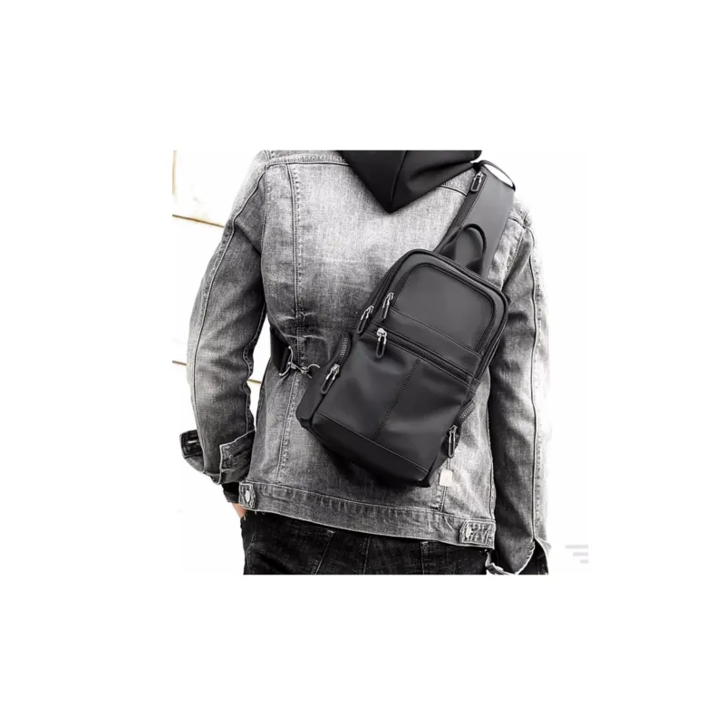HACIN Oxford One Shoulder Crossbody Bag, Sling Bag Regular Men's Black-2