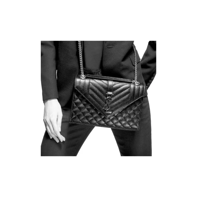 SAINT LAURENT Envelope Medium Bag Grain De Poudre Black-7