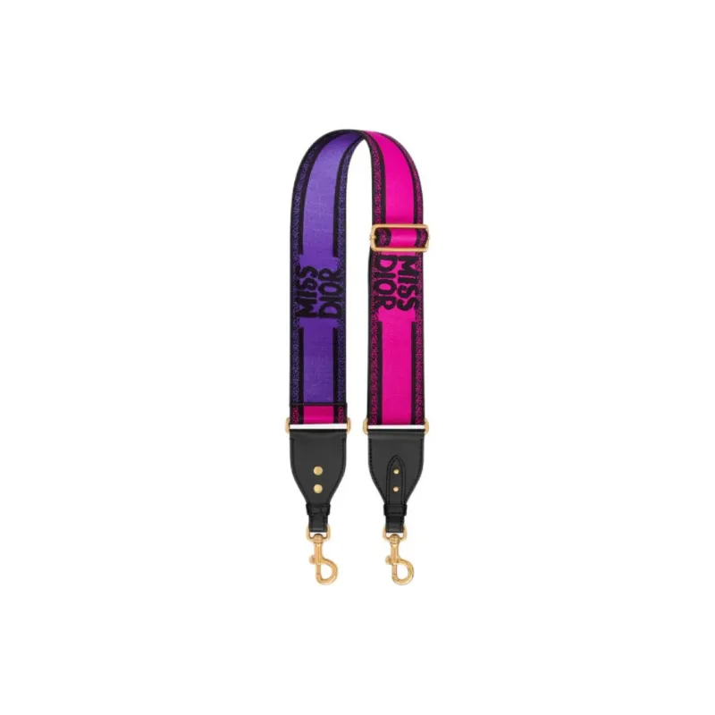 DIOR Miss Dior Embroidered Cow Leather Patchwork Shoulder Strap Bag Straps Women's Fuchsia & Black-0