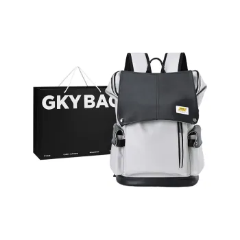 GKY PU Leather Large Capacity Casual Business Computer Backpack Trendy Fashion Regular Men's Black/Gray