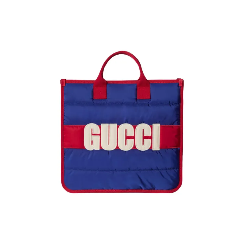 GUCCI Nylon Tote Bag Shopping Bag Handbag Kids' Blue & Red-0