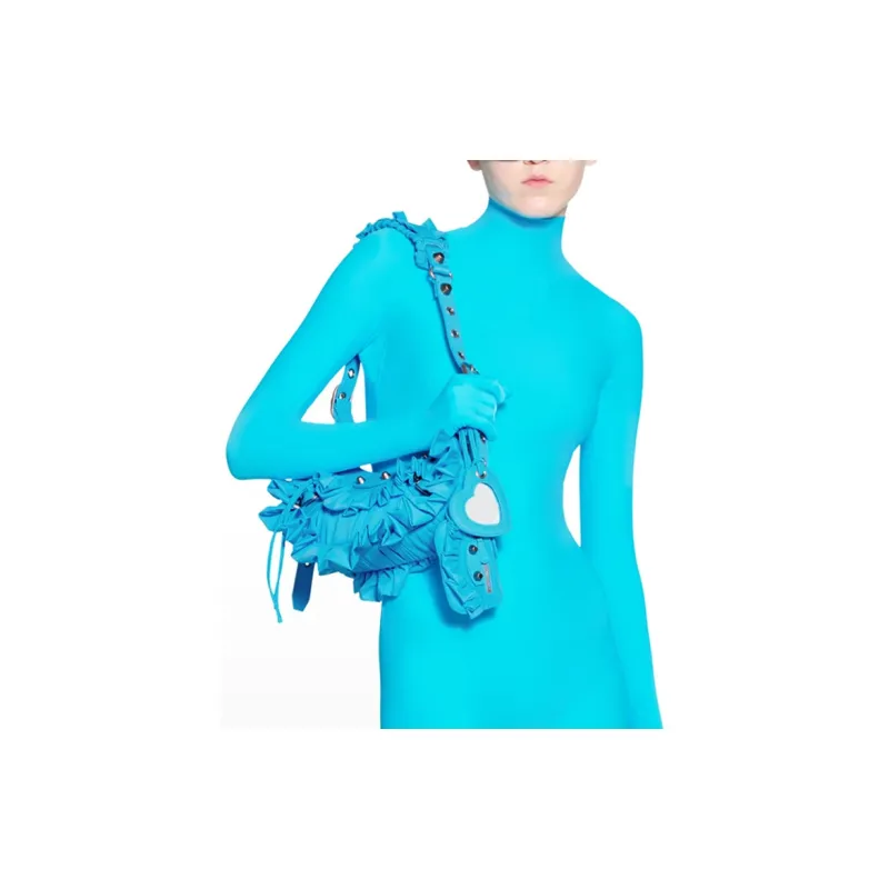 Balenciaga Le Cagole Polyamide Crescent Bag, Portable Crossbody Bag, Shoulder Bag Mini Women's Light Blue-5