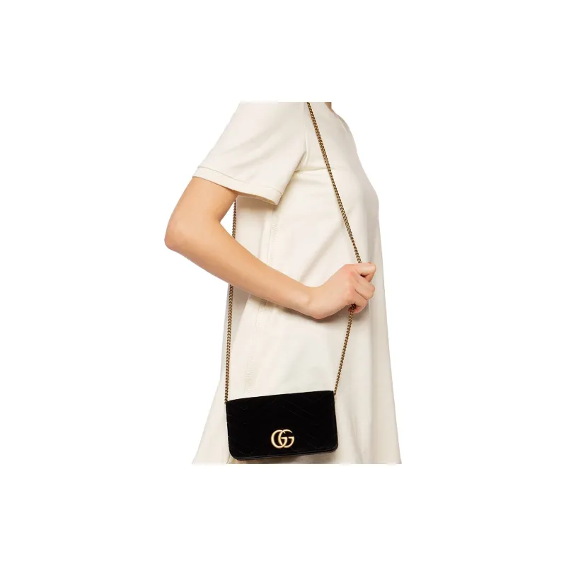GUCCI GG Marmont Velvet Shoulder Bag Crossbody Bag Mini Women's Black-4