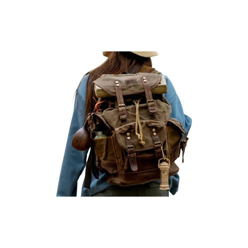 COTECi Top Grain Crazy Horse Cow Leather With Washable Canvas Backpack Tubas Men's Gray/Army Green/Black/Khaki-19