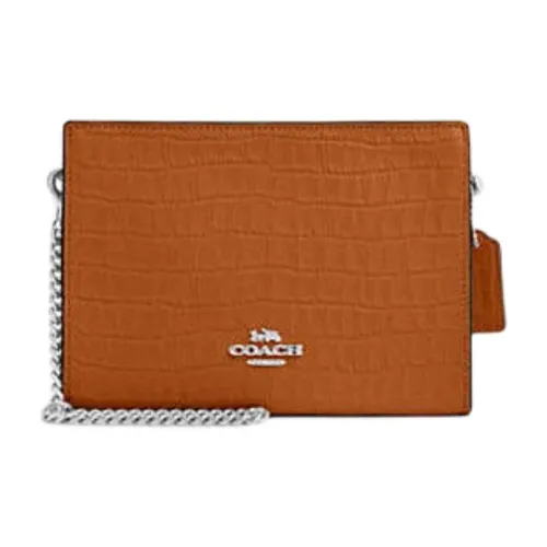 COACH Crocodile Embossed Leather Shoulder Bag Crossbody Bag Small Size Women's Orange