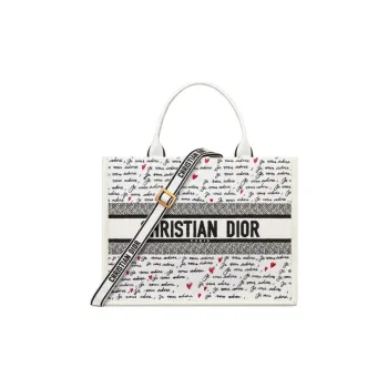 DIOR BookTote Calfskin Tote Bag Shopping Bag Handbag Medium Size Women's White