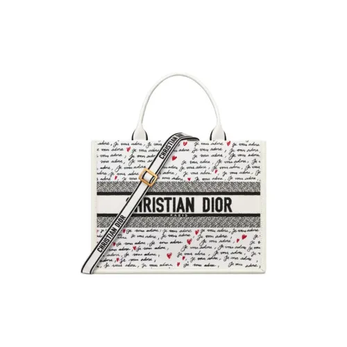 DIOR BookTote Calfskin Tote Bag Shopping Bag Handbag Medium Size Women's White