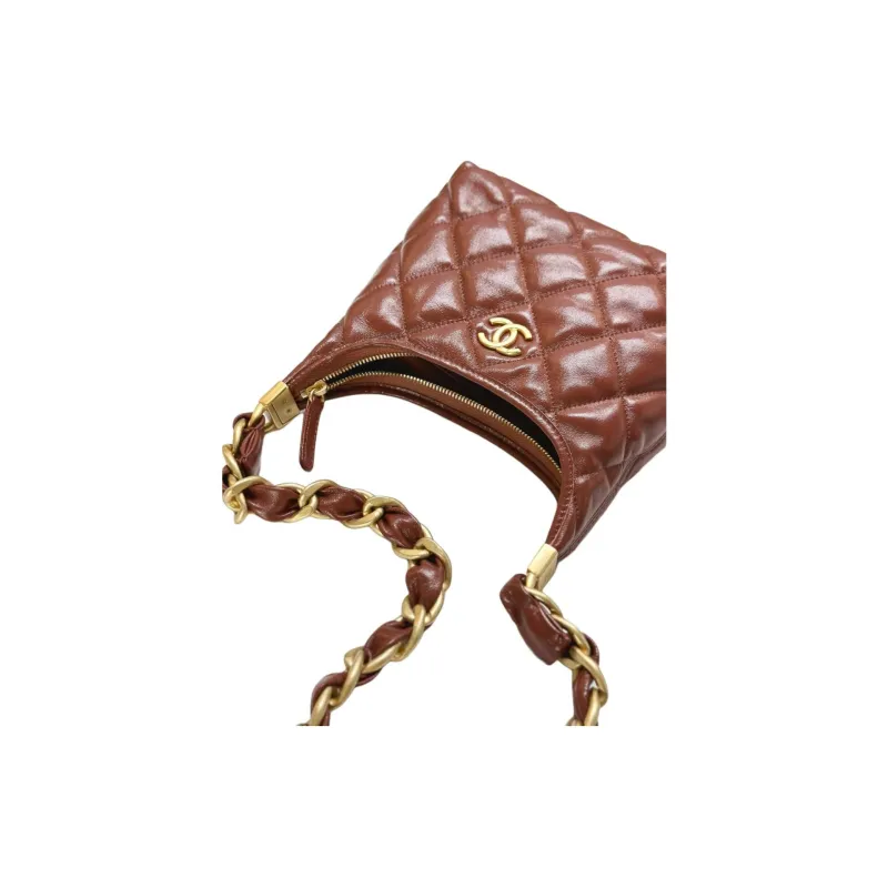 CHANEL Polished Lambskin Hobo Bag, Handbag, Shoulder Bag Trumpets Women's Brown-5
