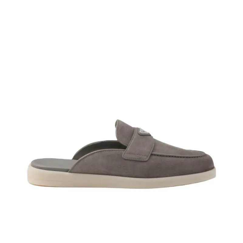 PRADA Triangle-logo Backless Suede Loafers-1