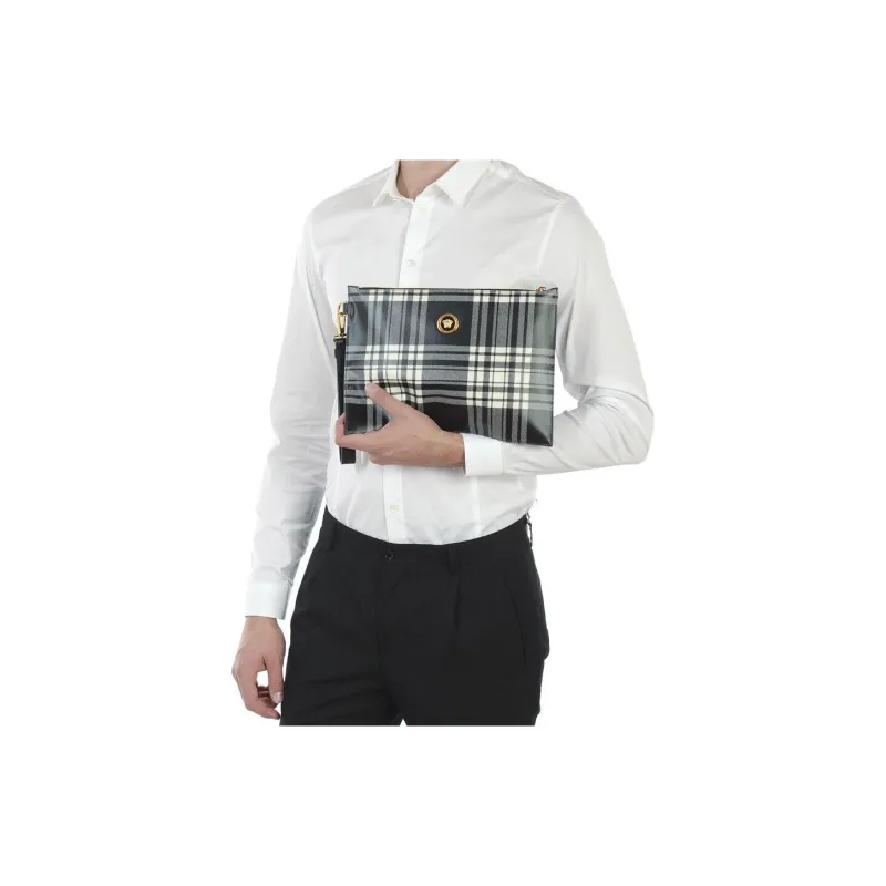 VERSACE Fabric Coin Purse Clutch Men's Black/White Gray Plaid-5