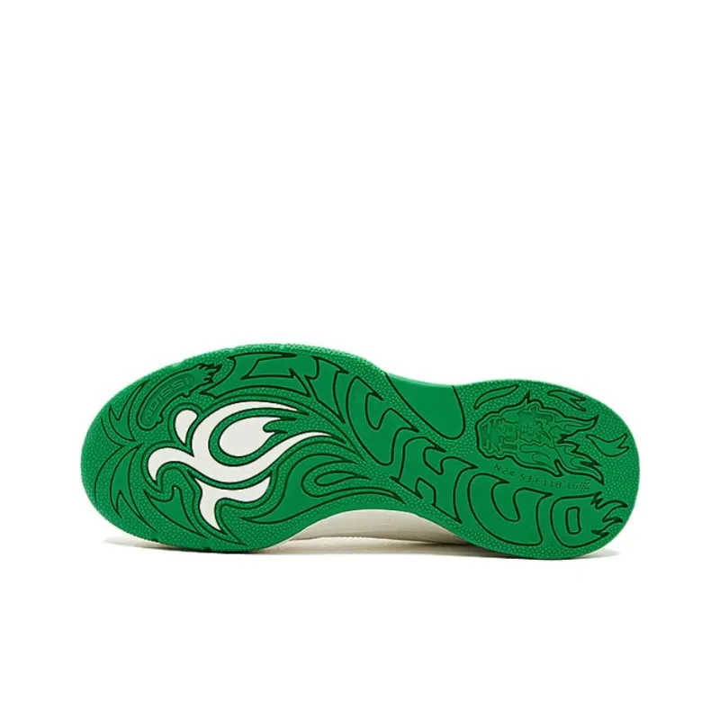 QIAODAN Anti Slip Wear Resistant High Top Skateboard Shoes Men's White Green-5