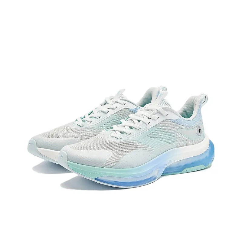 QIAODAN Anti Slip And Wear Resistant Breathable Low Top Casual Running Shoes Men's White Blue-2
