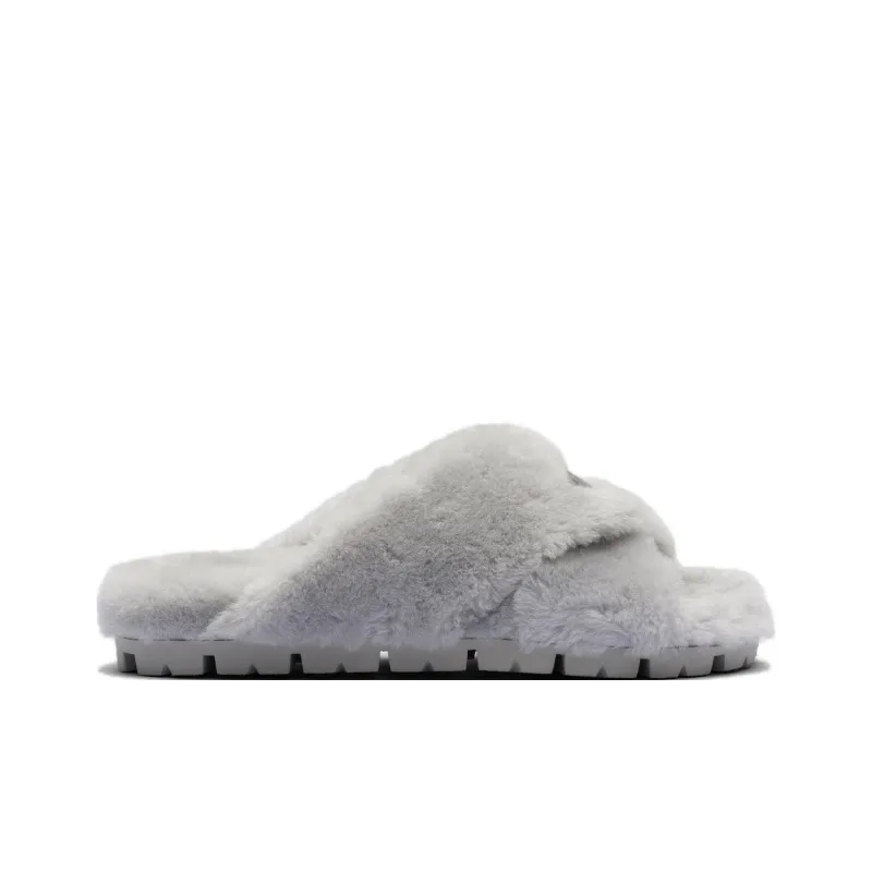 PRADA Triangle-logo Shearling Slippers-1