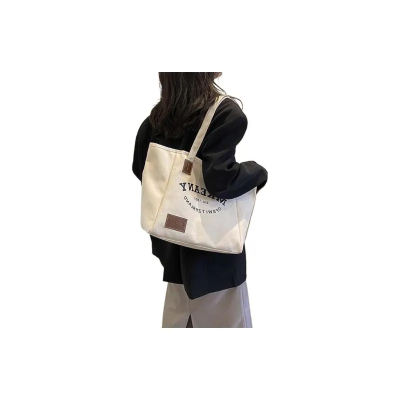 Boniu Canvas Bag, Handbag, Shoulder Bag Large Size Women's White/Black-2