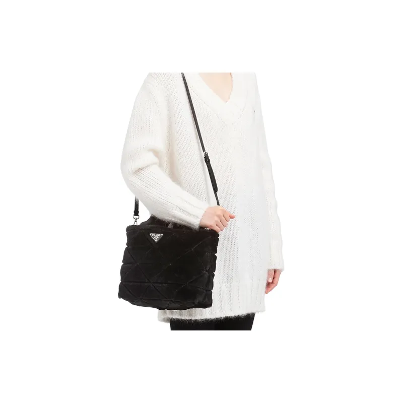 PRADA Shearling Tote Bag, Shopping Bag, Handbag Regular Women's Black-3