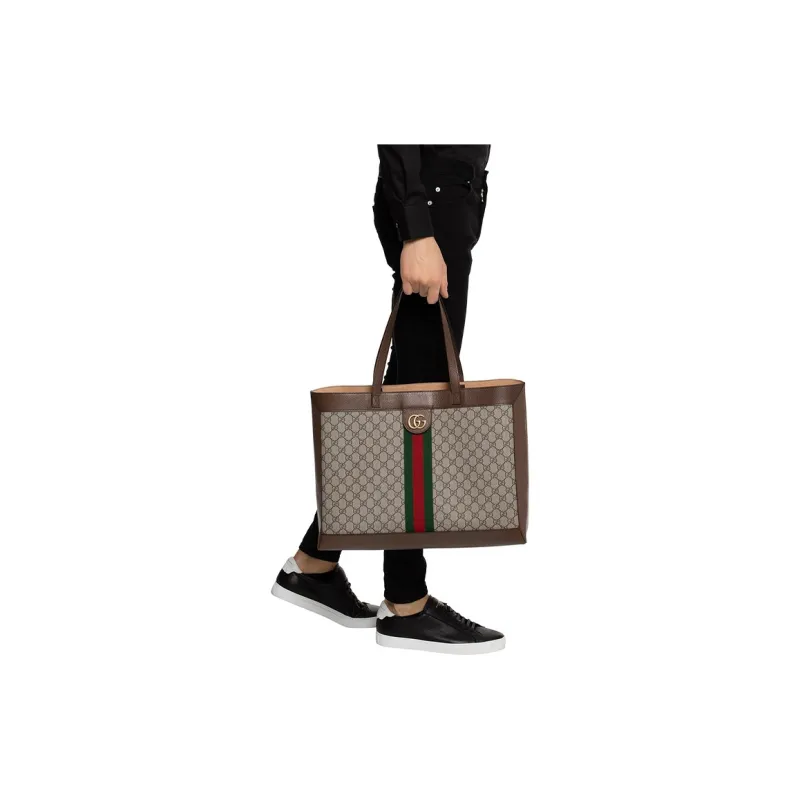 GUCCI Ophidia Canvas With Leather Tote Bag Shopping Bag Shoulder Bag Handbag Medium Size Unisex Ebony/Brown-5