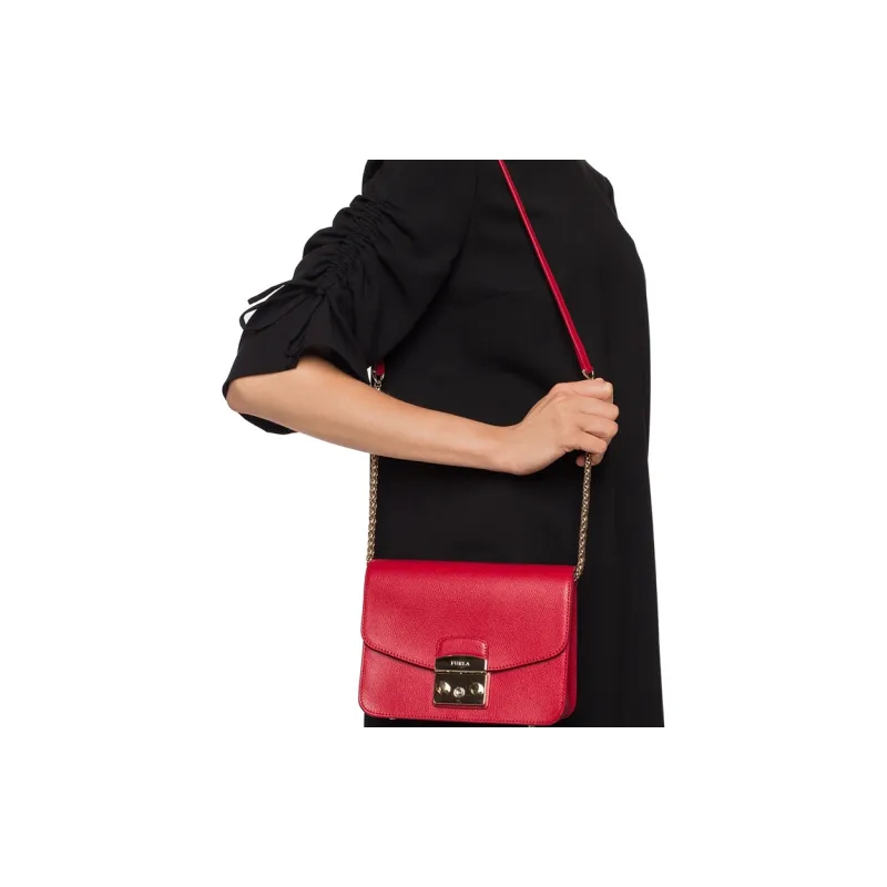 Furla Metropolis Collection Leather Small Square Bag, Crossbody Bag, Shoulder Bag Regular Women's Red-3