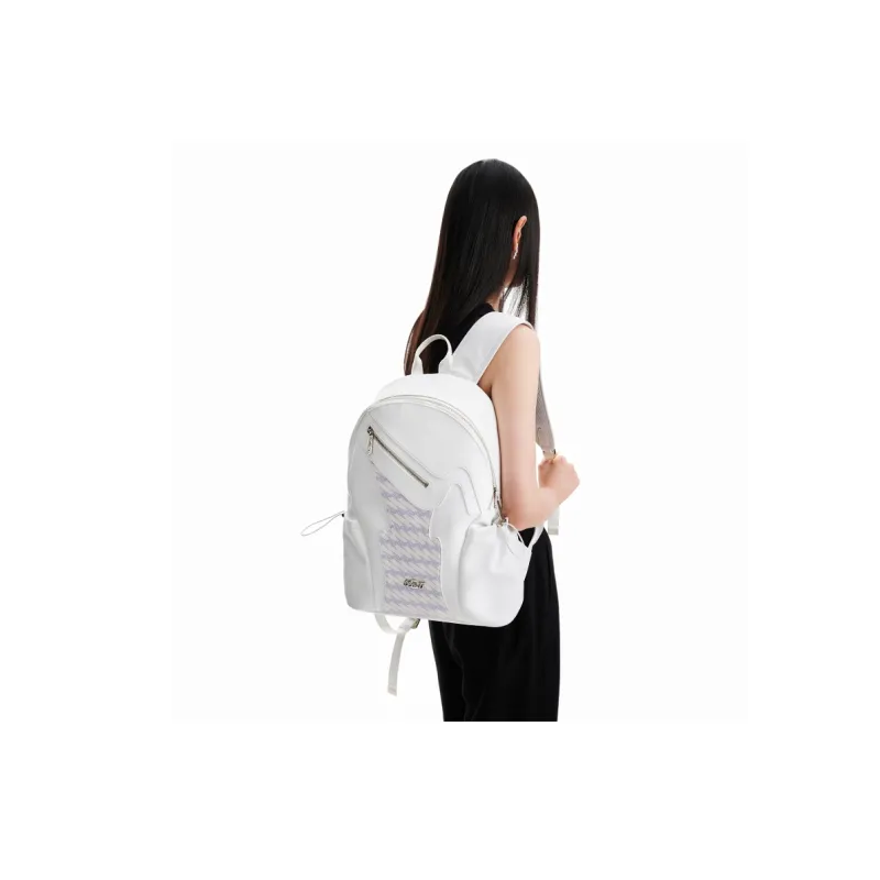 OMTO PVC Bonded Microfiber Synthetic Leather Frog Backpack Medium Size Unisex Cloud Frost White-3