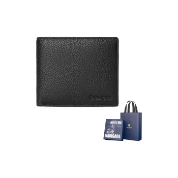 NAVIGARE Top Grain Cow Leather Wallet Money Clip Card Holder Men's Black