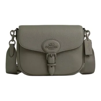 COACH Amelia Pebbled Leather Shoulder Bag Crossbody Bag Medium Size Women's Gunmetal & Military Green