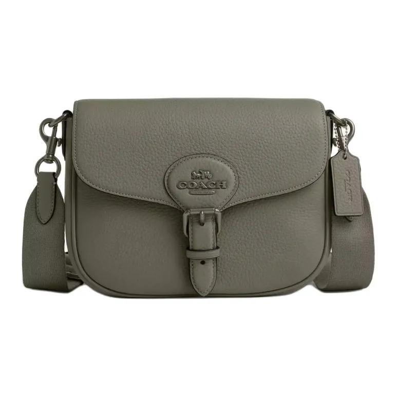 COACH Amelia Pebbled Leather Shoulder Bag Crossbody Bag Medium Size Women's Gunmetal & Military Green-0