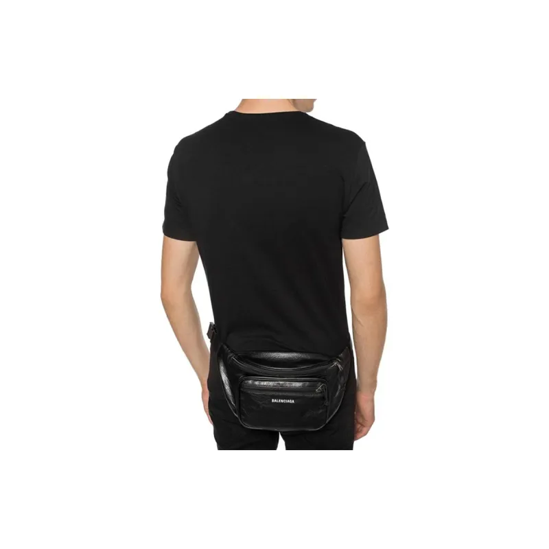 Balenciaga Explorer Grained Sheepskin Fanny Pack Sling Bags Unisex Black-3