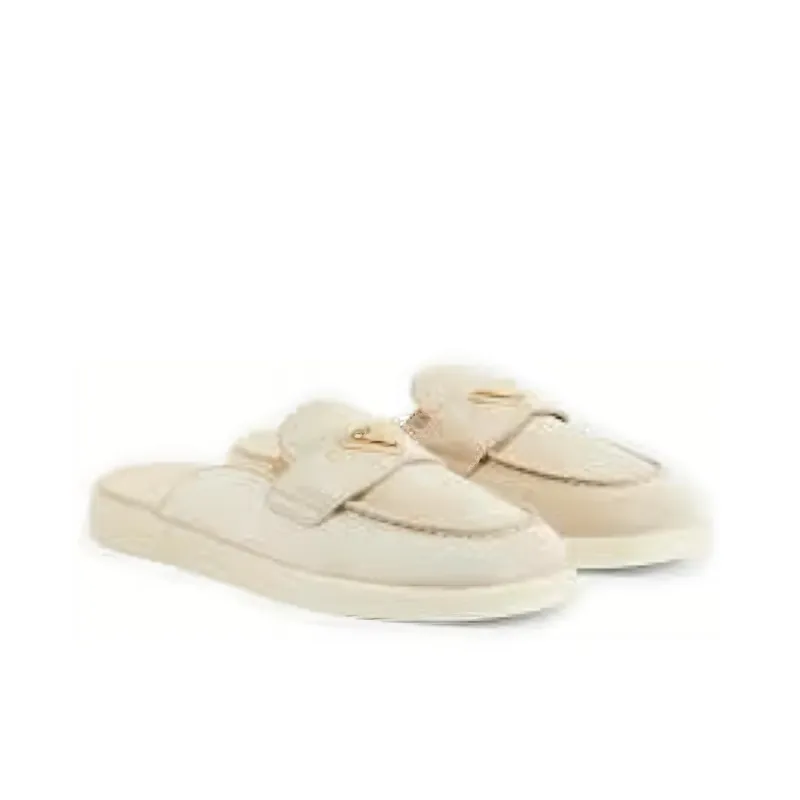PRADA Fuzzy Closed Toe Slippers Women's Beige-2