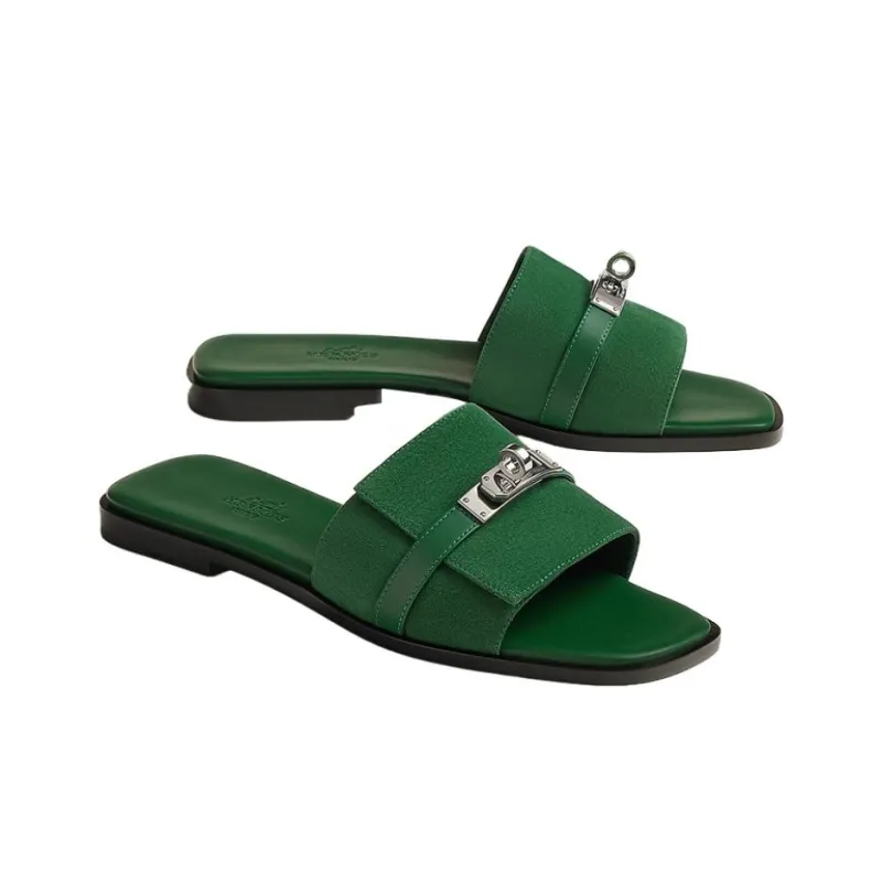HERMES Giulia Slip Resistant Slide Slippers Women's Green-3