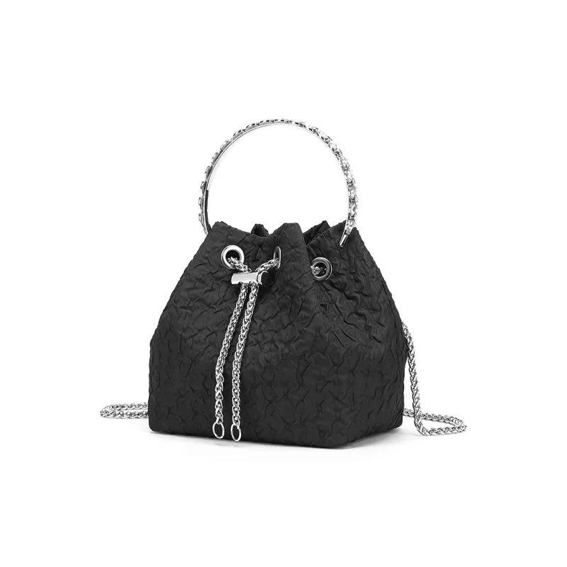 ST&SAT Textile, Synthetic Leather Bucket Bag, One Shoulder Handbag Regular Women's Black-1