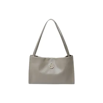 BAMPO Cow Leather Tote Bag, Shoulder Bag Trumpets Women's Light Gray White/Pure Black/Caramel