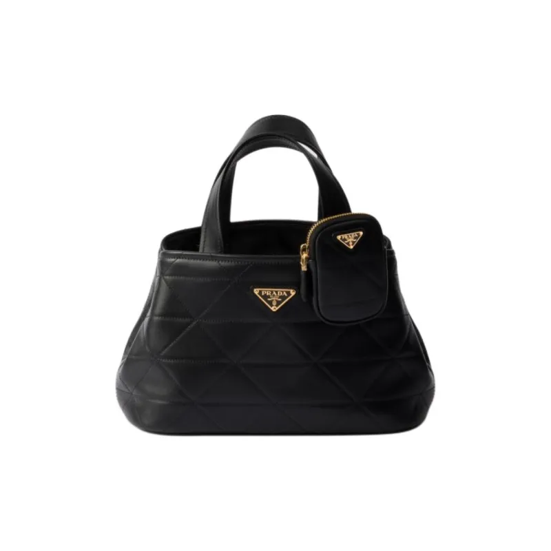 PRADA Quilting Leather Shoulder Bag Crossbody Bag Handbag Small Size Women's Black-0