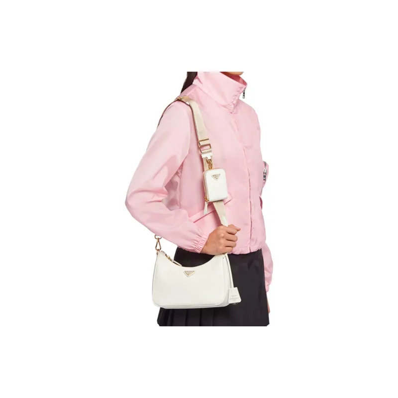 PRADA Hobo Saffiano Leather Shoulder Bag Handbags Shoulder Bags Women's White-6