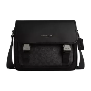 COACH Messenger Coated Canvas With Smooth Calfskin Messenger Bag Shoulder Bag Crossbody Bag Men's Charcoal Gray