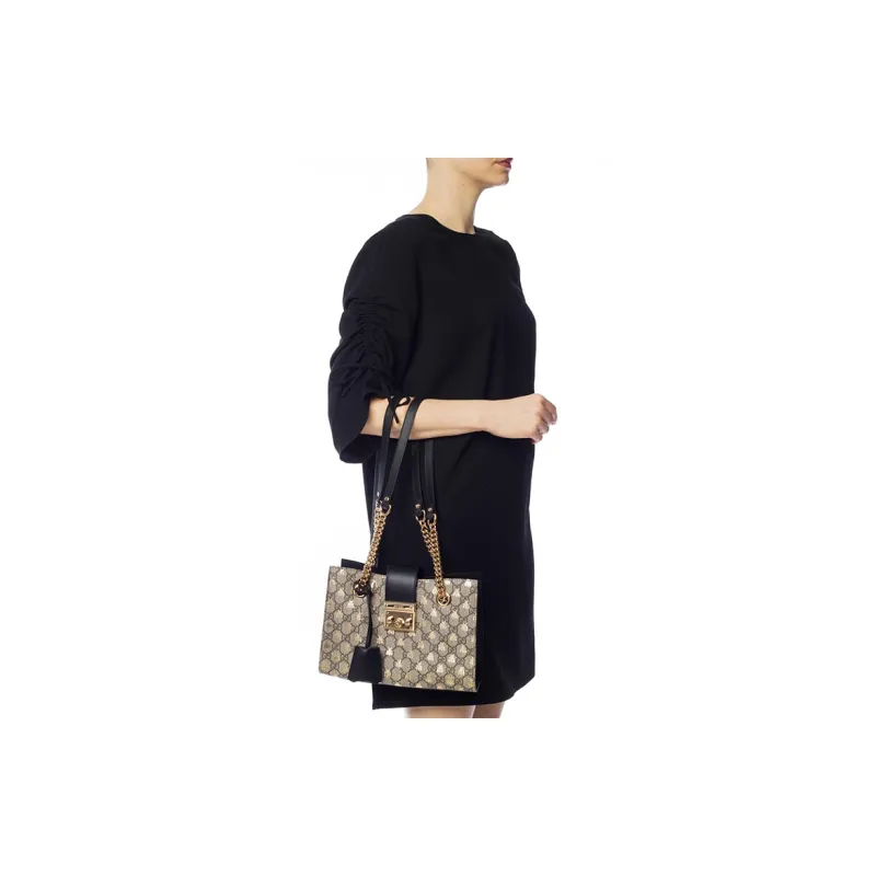 GUCCI Padlock Canvas With Leather Lock Bag, Shoulder Bag, Crossbody Bag, Handbag Small Size Women's Ebony/Black-5