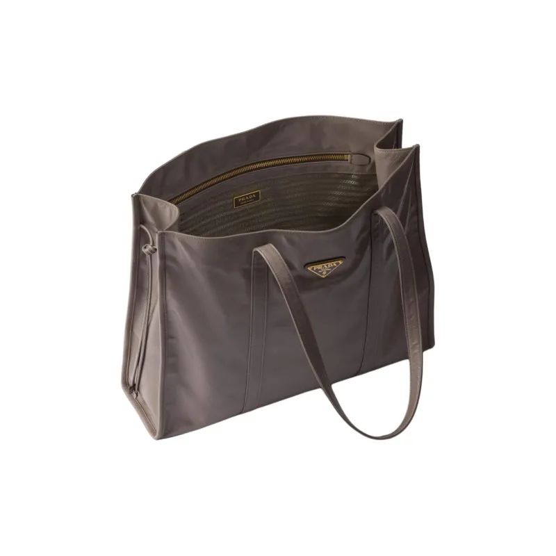 PRADA Leather Tote Bag, Shopping Bag, Handbag Tubas Women's Tin Silver-3
