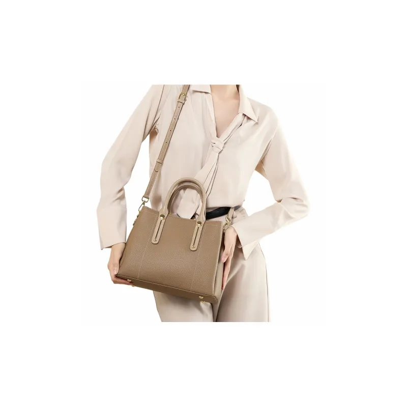 DIFENISE Cow Leather Crossbody Bag Handbag Large Size Unisex Khaki-3