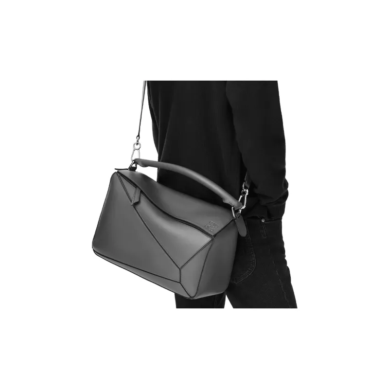 LOEWE Puzzle Grain Calfskin Handbag, Shoulder Bag, Crossbody Bag Tubas Men's Coffee-6