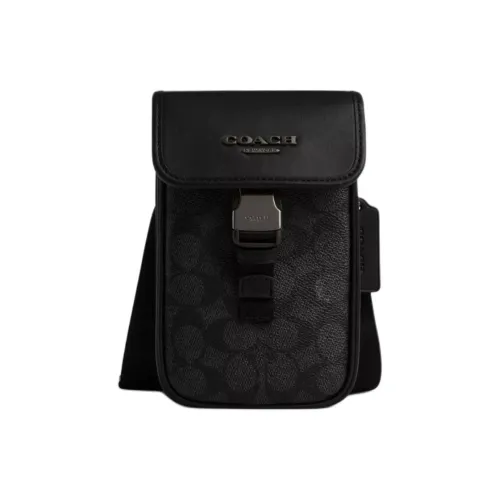COACH Coated Canvas With Smooth Calfskin Cell Phone Pouch Shoulder Bag Crossbody Bag Men's Charcoal Gray