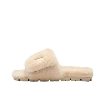 PRADA Triangle-logo Shearling Slides