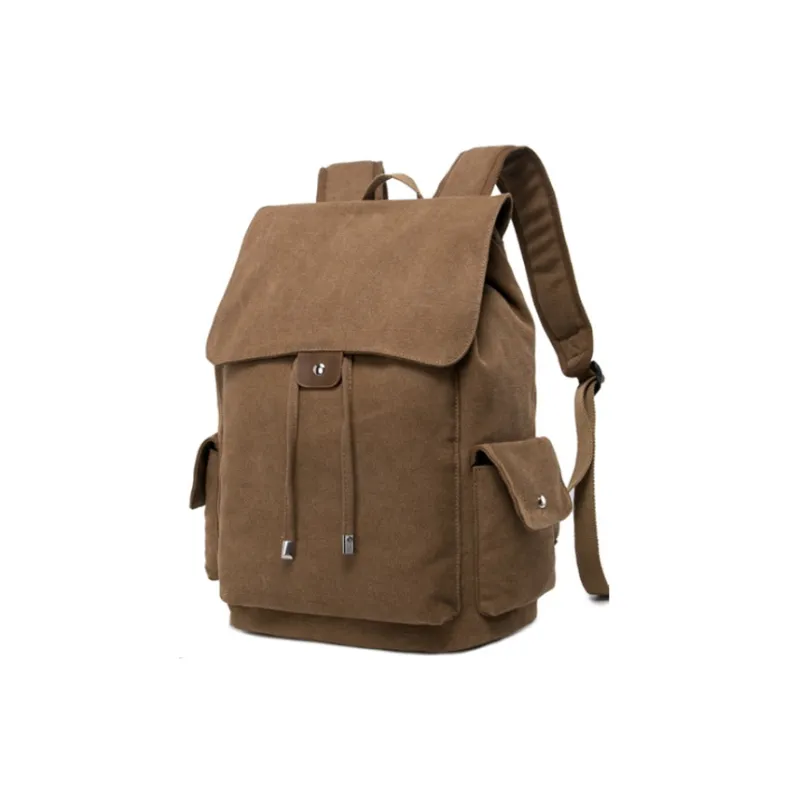 GKY Durable Canvas Canvas Bag Student Backpack Regular Unisex Black/Khaki-8