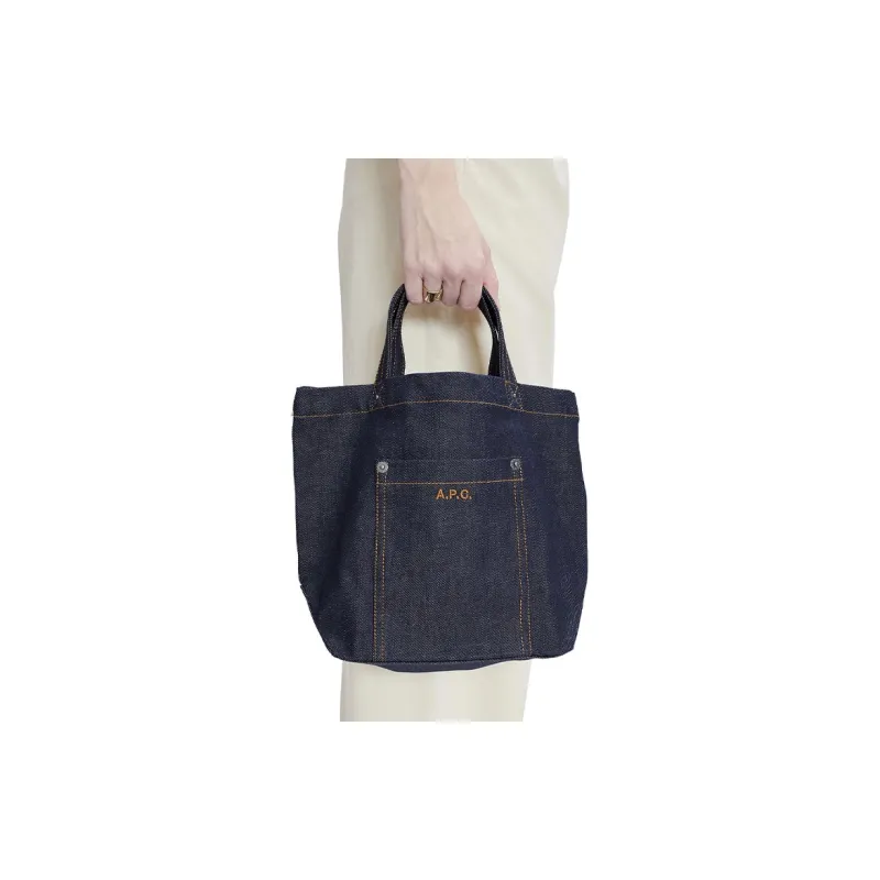 A.P.C Cotton Tote Bag, Shopping Bag, Handbag Mini Women's Blue-4